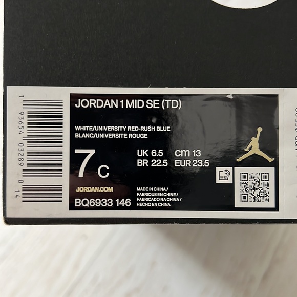 New In-Box Kids Jordan 1 Mid SE(TD) - never worn - Size 7 (child) - Picture 7 of 7